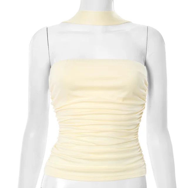 Women's Halter Ribbon Tube Top Vest Light Yellow - Shop at LoveMi