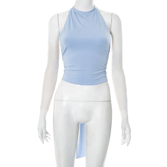 Women's Halter Backless Lace up Waist Vest Blue - Shop at LoveMi