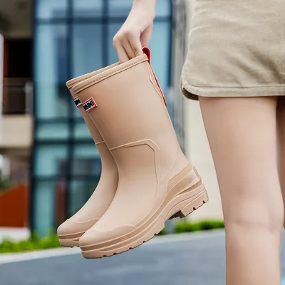 Kitchen High top Waterproof Non slip Rubber Shoes Women's Rain Boots Khaki - Shop at LoveMi