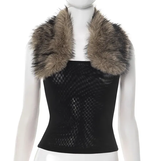 Halter Fur Collar Sexy Backless Tube Top Black - Shop at LoveMi