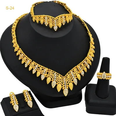 Women's Saudi Bridal Necklace Bracelet Earrings Four piece Ring Set S24 - Shop at LoveMi