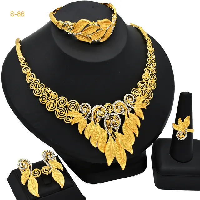 Women's Saudi Bridal Necklace Bracelet Earrings Four piece Ring Set S86 - Shop at LoveMi
