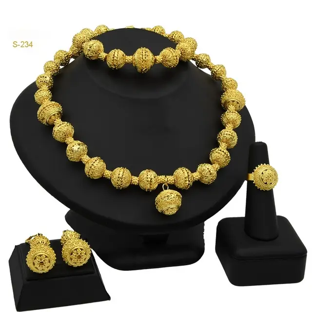 Women's Zircon Pearl Necklace Ring Earring Bracelet Four piece Set S234 - Shop at LoveMi
