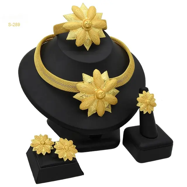 Women's Zircon Pearl Necklace Ring Earring Bracelet Four piece Set S289 - Shop at LoveMi