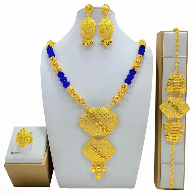 High end Bridal Wedding Necklace Earring Ring Bracelet Ornament Suit St077 - Shop at LoveMi