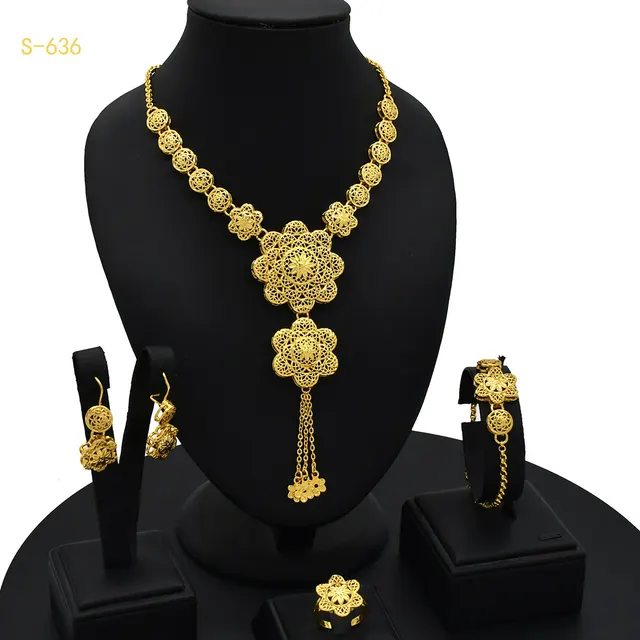 24K Gold Plated Arabic Women's Bridal Jewelry Suit S636 - Shop at LoveMi