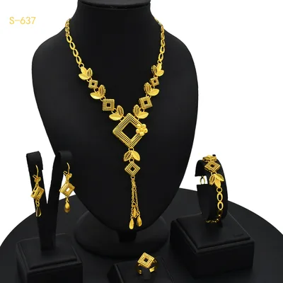 24K Gold Plated Arabic Women's Bridal Jewelry Suit S637 - Shop at LoveMi