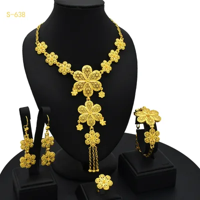 24K Gold Plated Arabic Women's Bridal Jewelry Suit S638 - Shop at LoveMi