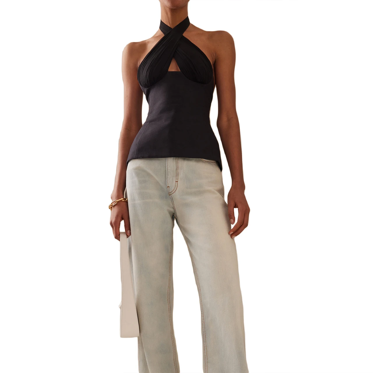 Cotton Casual Halter Tied Top - Black