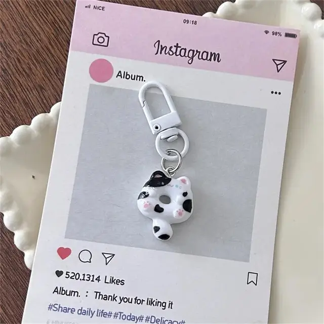 Cute Cat Donut Keychain Handbag Pendant Black And White - Shop at LoveMi