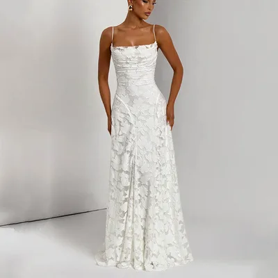 Summer Women's Sexy Sling Chiffon Elegant Backless Dress White - Shop at LoveMi