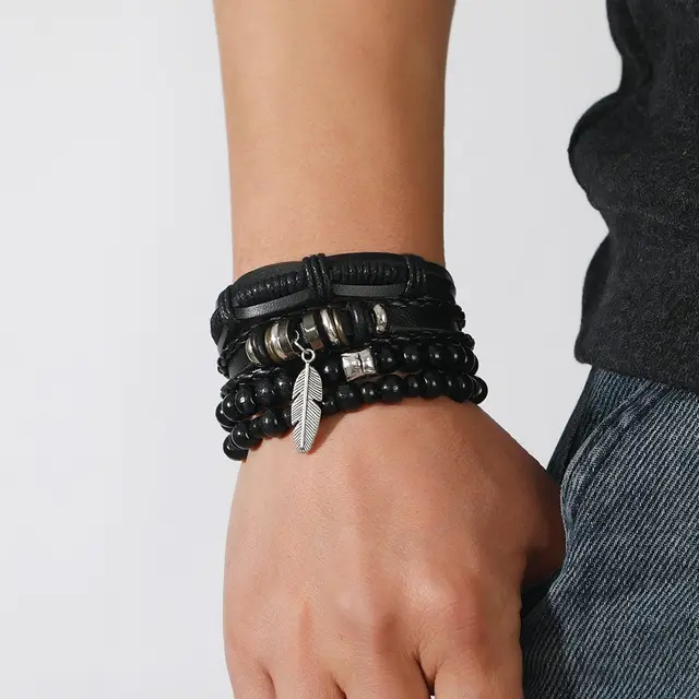Beaded Combination Suit Vintage Feather Pendant Bracelet Beaded Suit Bracelet - Shop at LoveMi