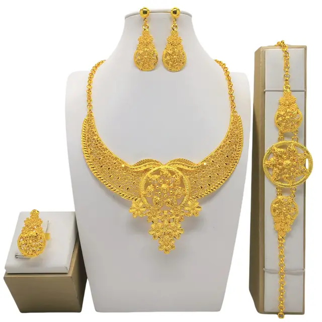 Bridal Wedding Necklace Earring Ring Bracelet Four piece Set A002 - Shop at LoveMi