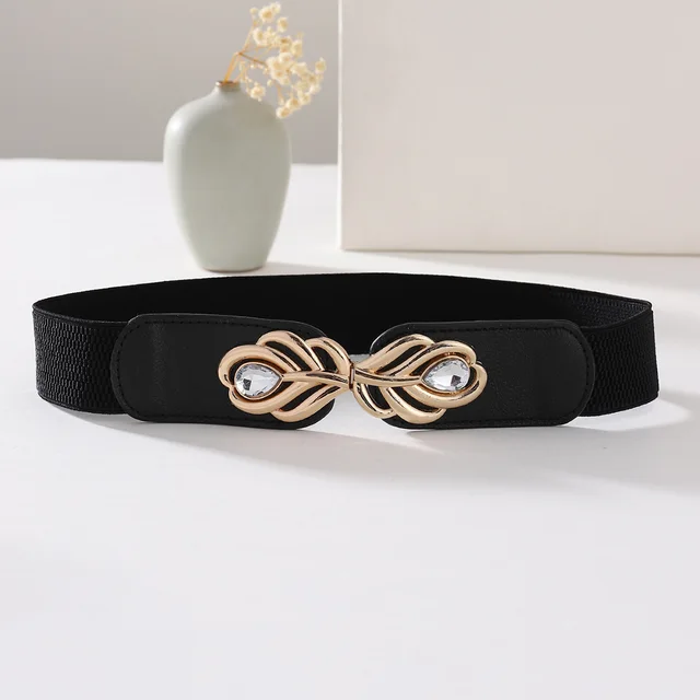 Women's Elastic Waistband Fashion Stretch 504 Black 4 Inside Width - Shop at LoveMi