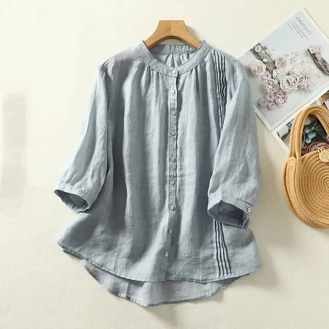 Top Stand Collar Casual Simple Loose Blue - Shop at LoveMi