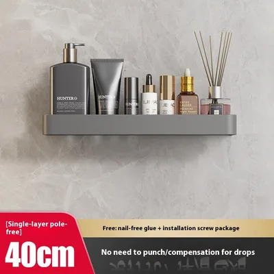 Punch free Bathroom Storage Rack Bathroom Wall mounted Storage Rack Gray 40Cm Without Rod - Shop at LoveMi