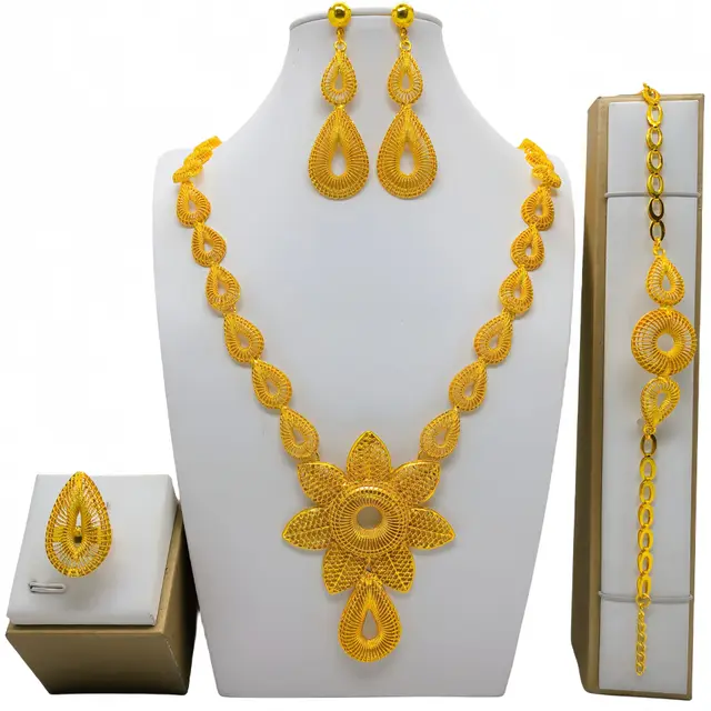 24k Gold plated Necklace Bracelet Earrings Suit F08 - Shop at LoveMi