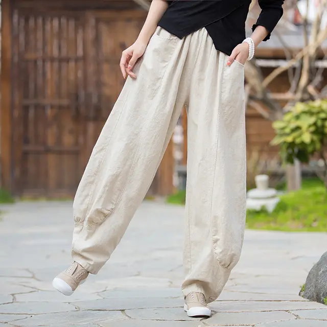 Ramie Stone Washed Soft All matching Trousers Women Raw Hemp - Shop at LoveMi