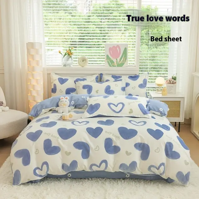 Four Seasons Woolen Cotton Four piece Quilt Cover Bed Sheet Dormitory Set True Love - Shop at LoveMi