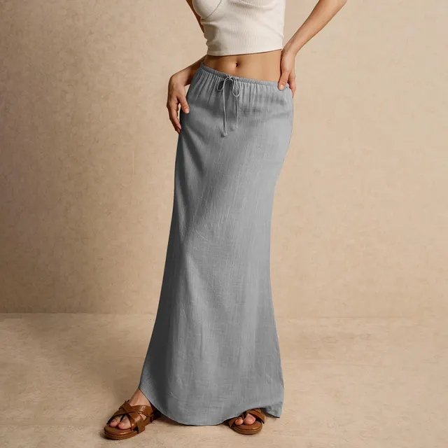 Women's Solid Color Drawstring Elastic Waist Skirt Gray - Shop at LoveMi