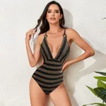 Striped One-piece Bikini Women's Swimsuit - Lmage Color 2-M