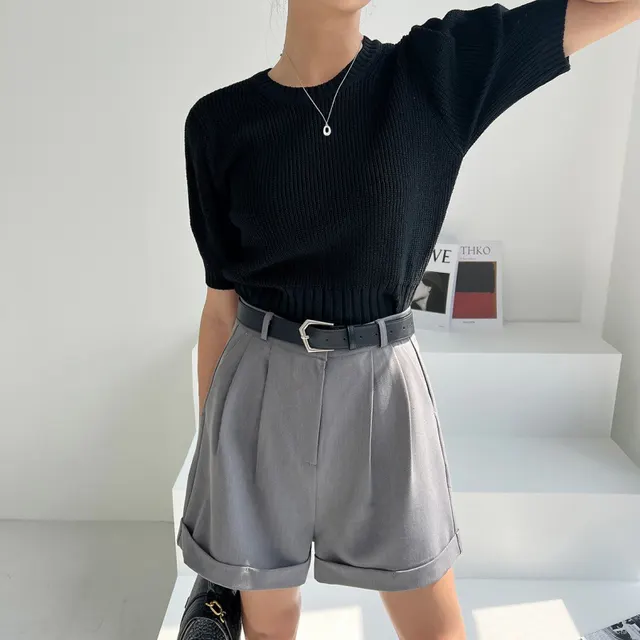 Women's Short Sleeve Bubble Sleeve Ice Cool Silk Knitted Shirt Black - Shop at LoveMi