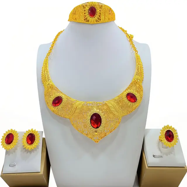 Women's Fashionable Golden New Jewelry Set Decorations Red - Shop at LoveMi
