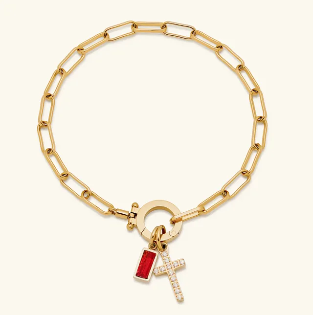 Moon Stone Love Knot Plated 18K Gold Bracelet Paper Clip Jan - Shop at LoveMi