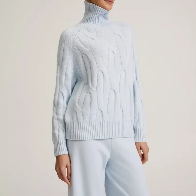 Long Sleeve Autumn And Winter Turtleneck Sweater Women's Two piece Loose Light Blue Top - Shop at LoveMi