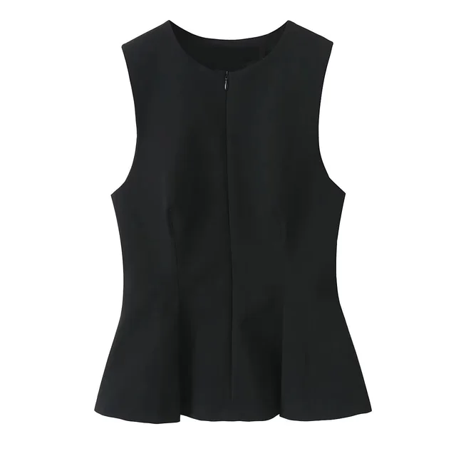 Women's Elegant Slim fit Short Skirt Hem Round Neck Pleated Top Black - Shop at LoveMi