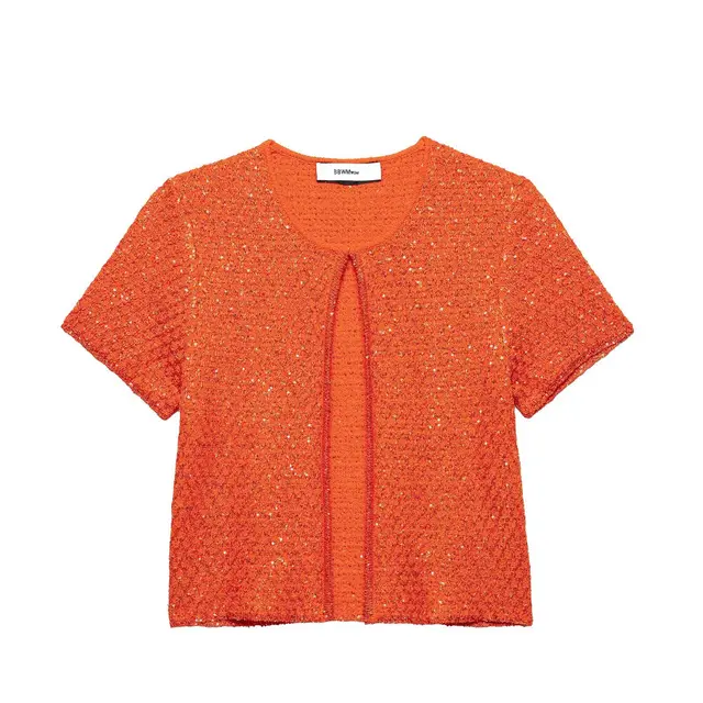 Versatile Casual Fashion Loose Beads Decoration Knitted Top Orange Red - Shop at LoveMi