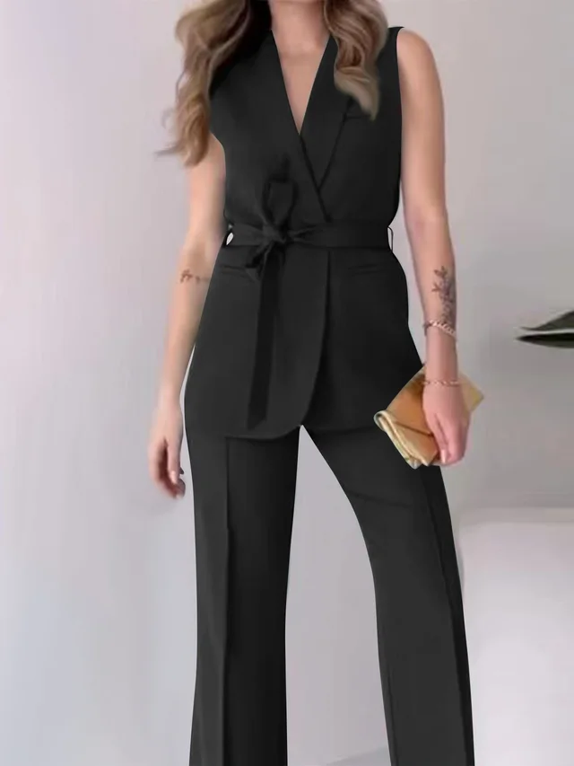 Women's Simple Solid Color Fashion Casual Elegant Outfit Black - Shop at LoveMi