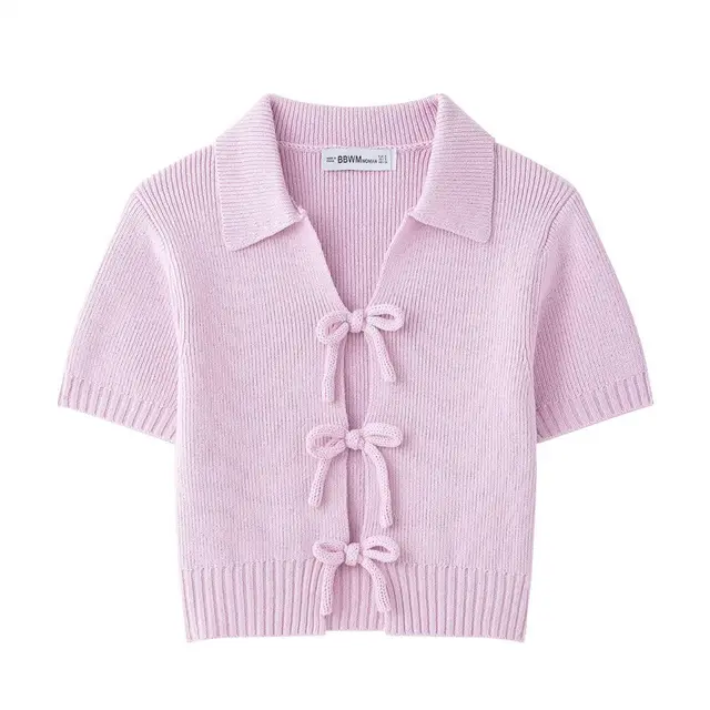 Fashion Bowknot Decorative Knitted Top Pink - Shop at LoveMi