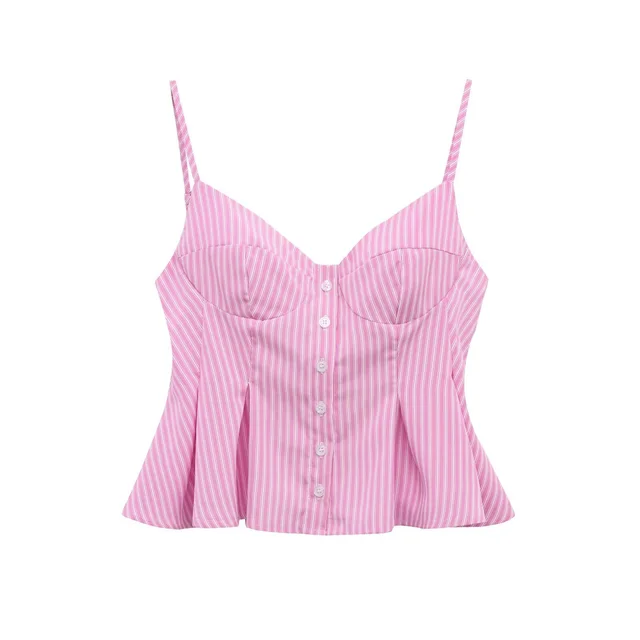 Single breasted Wide Pleated Skirt Hem Slim Short Women's Vest Vermicelli - Shop at LoveMi