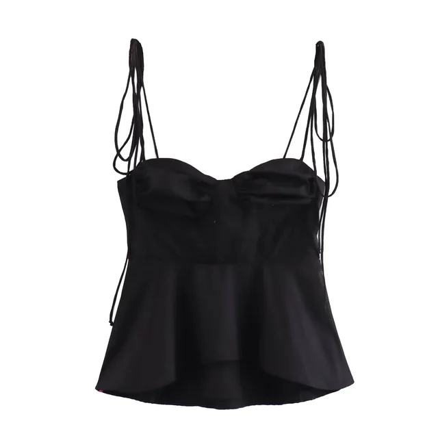 Solid Color Sleeveless Pleated Suspender Corset Top Black - Shop at LoveMi