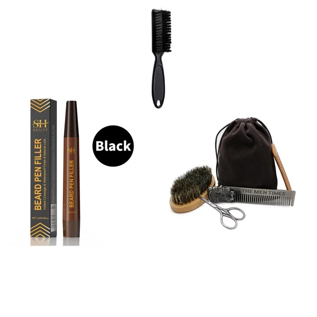 Men's Beard Eyebrow Hairline Headline Filler Sweatproof And Waterproof Natural Not Easy To Fade Black Set1 - Shop at LoveMi