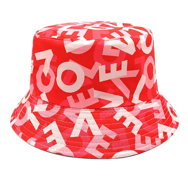 Valentine's Day Heart Printing Bucket Hat Foreign Trade Casual Double sided Wear Red - Shop at LoveMi