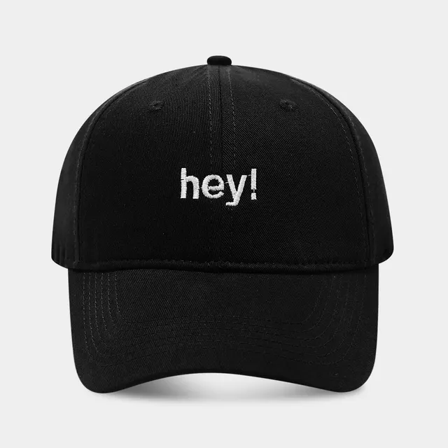 Creative Letters Hey Embroidery Soft Top Peak Cap Black - Shop at LoveMi
