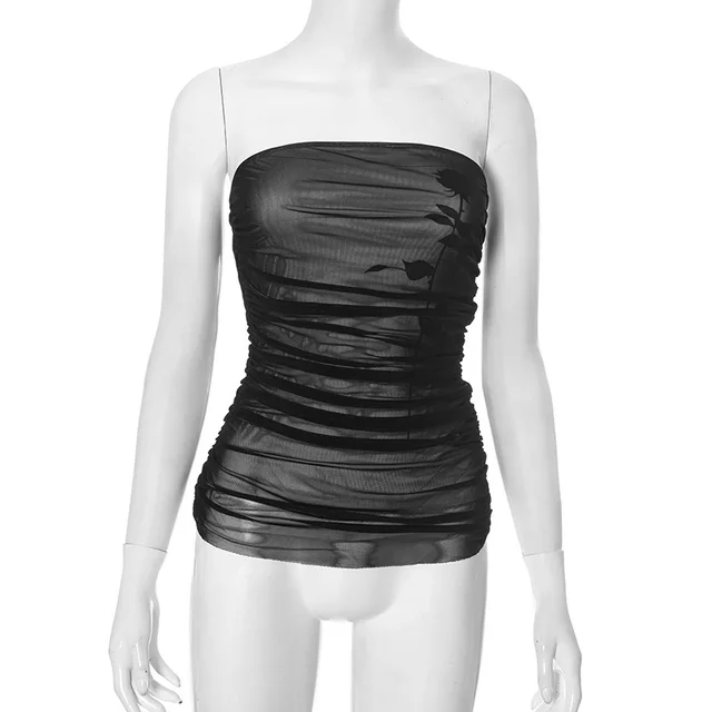 European And American Contrast Color Sleeveless Sexy Tube Top Printed Top For Women Black - Shop at LoveMi