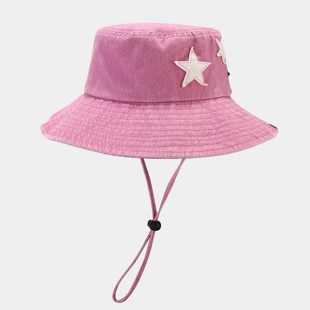 Western Denim Wind Pentagram Washed Old Mountaineering Sun Hat Pink - Shop at LoveMi