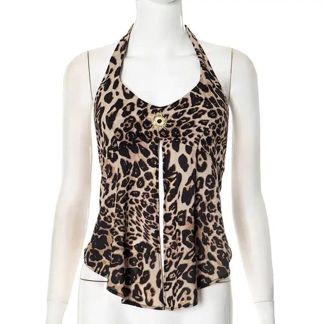 European And American Contrast Color Halter Leopard Print Printed Sexy Top For Women Leopard Print - Shop at LoveMi