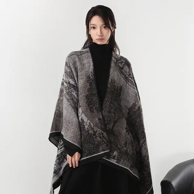 Simple Cashmere Dark Style Split Cloak Warm No 5 Color - Shop at LoveMi