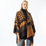 Women's Split Houndstooth Cape And Shawl Fashionable Simple Retro Cloak All-matching - Orange - View 1