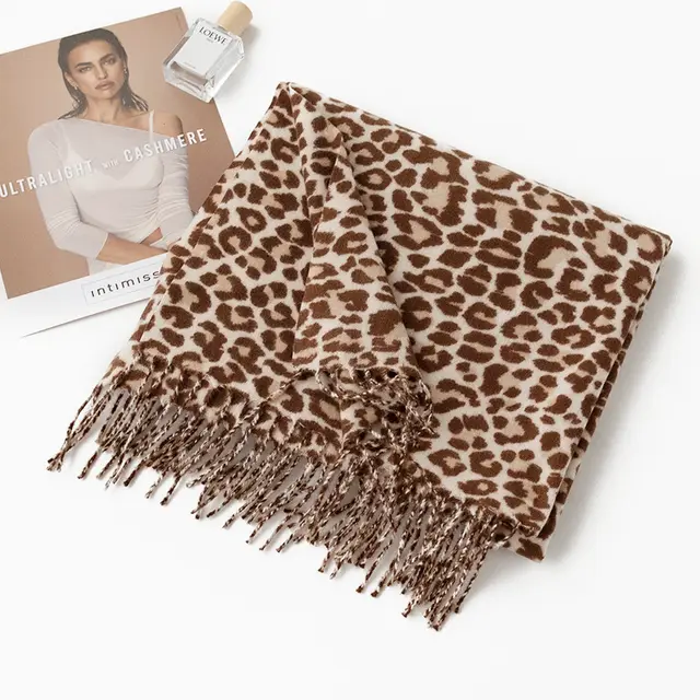 Women's Warm Scarf Cashmere like Retro Europe And America Scarf Fashion Brown Leopard Print - Shop at LoveMi