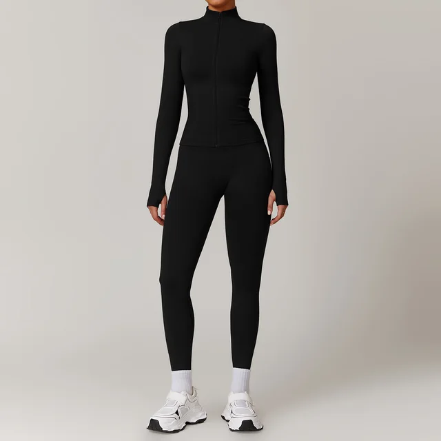 Windproof Slim Fit Warm Top Exercise Running Outfit 7755 Advanced Black - Shop at LoveMi
