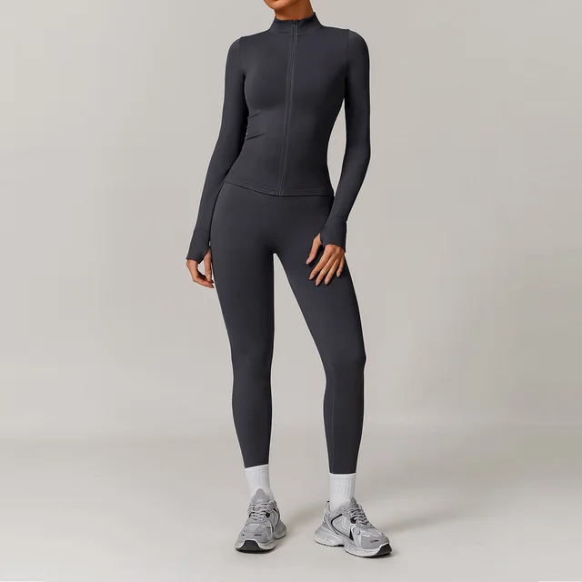 Windproof Slim Fit Warm Top Exercise Running Outfit 7755 Dark Gray - Shop at LoveMi