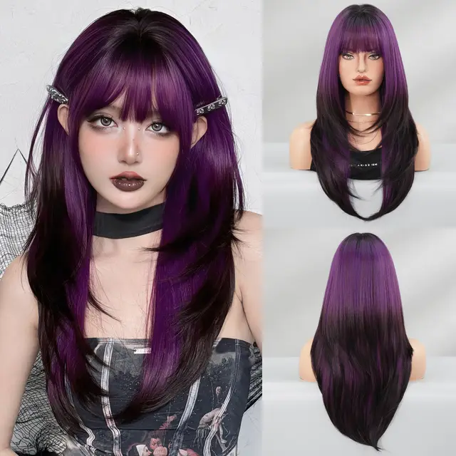 Vanilla Green Long Straight Women's Wig Purple 63 Centimeters 24 Inch - Shop at LoveMi