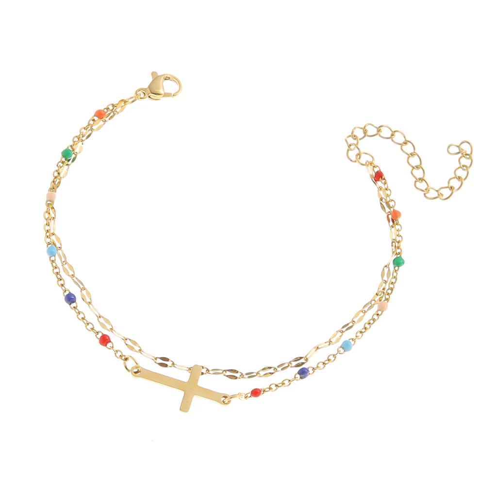 Vachette Clasp Cross Love 18K Gold Double Layer Bracelet - Cross Bracelet