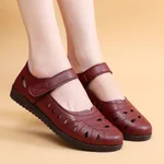 Hollow Breathing Comfortable Flat Soft Bottom Middle-aged And Elderly Sandals - Red