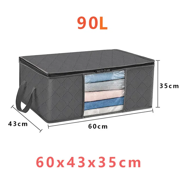 Clothing Cotton Quilt Blanket Transparent Window Large Capacity Storage Box Black Zipper 90L - Shop at LoveMi